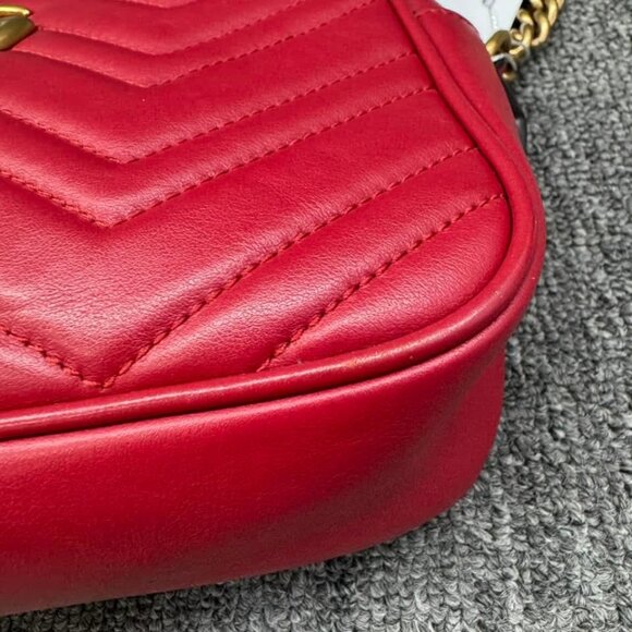 GUCCI GG Marmont Red Leather Shoulder Bag 480-012725 - Picture 10 of 16